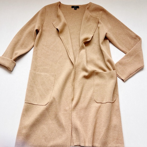 J Crew Juliette collarless sweater-blazer Open Front Cardigan Camel wool coat - Picture 2 of 5
